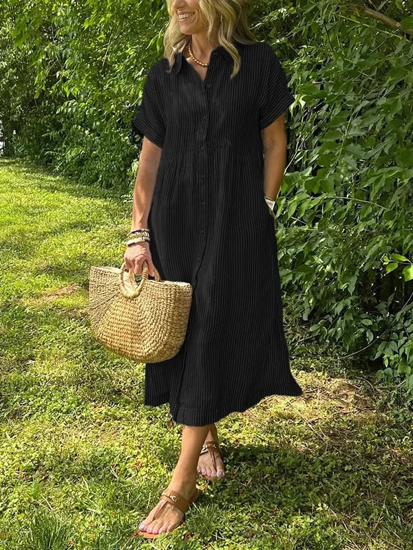 Robe Chemise Longue Femme Manches Courtes