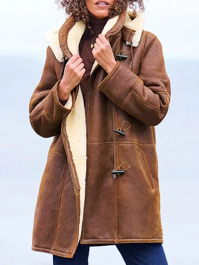 Manteau à Capuche Pour Femme Doublé en Peau Lainée