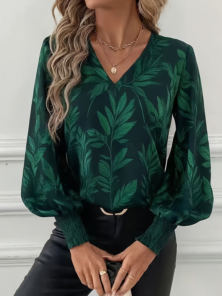 Blusa de mulher com decote em V e mangas balão