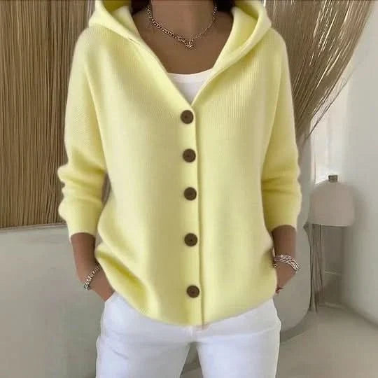 Women's Hooded Knit Cardigan with Front Buttons