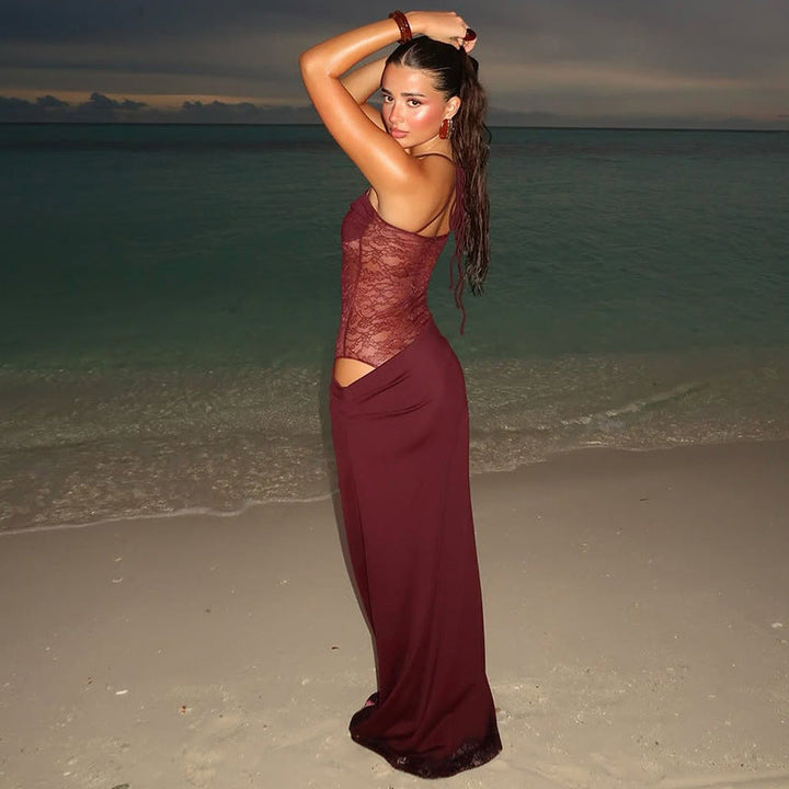 Robe Maxi Femme Bandeau Dentelle Ajustée