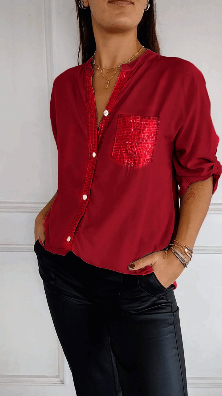 Elegant Women's Sequin Button-Down Shirt