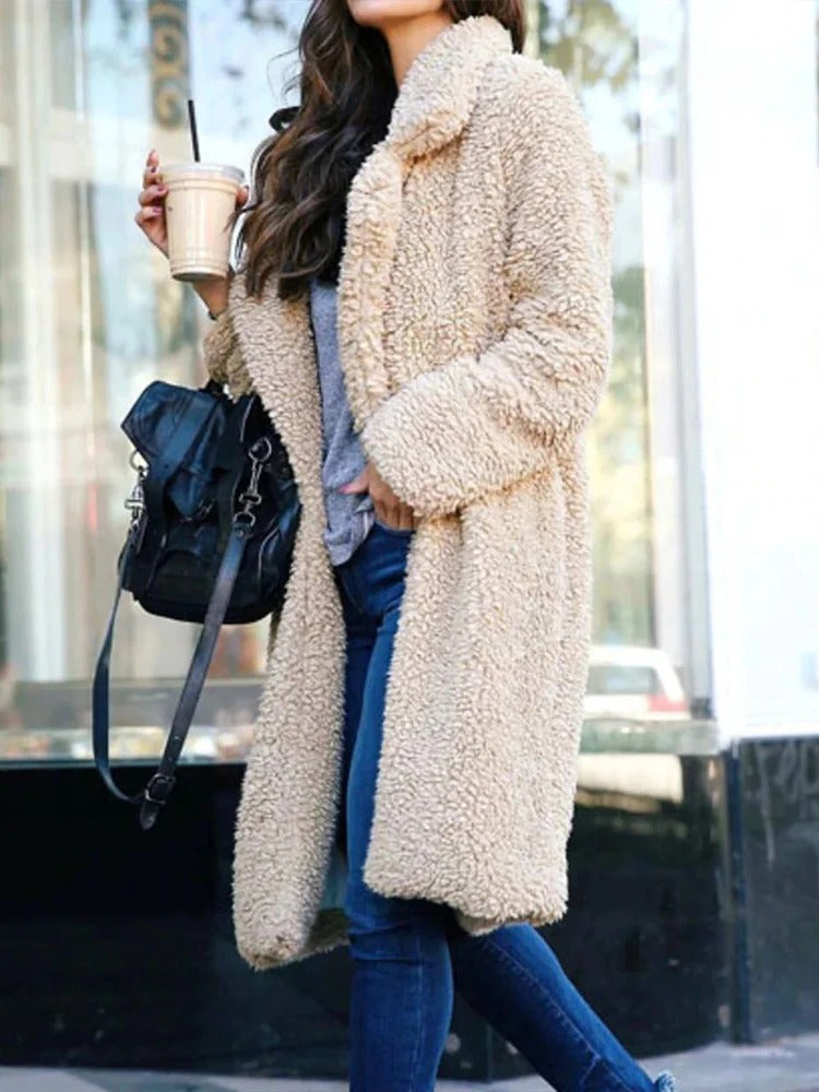 Manteau Long en Polaire Douce Effet Mouton Pour Femme