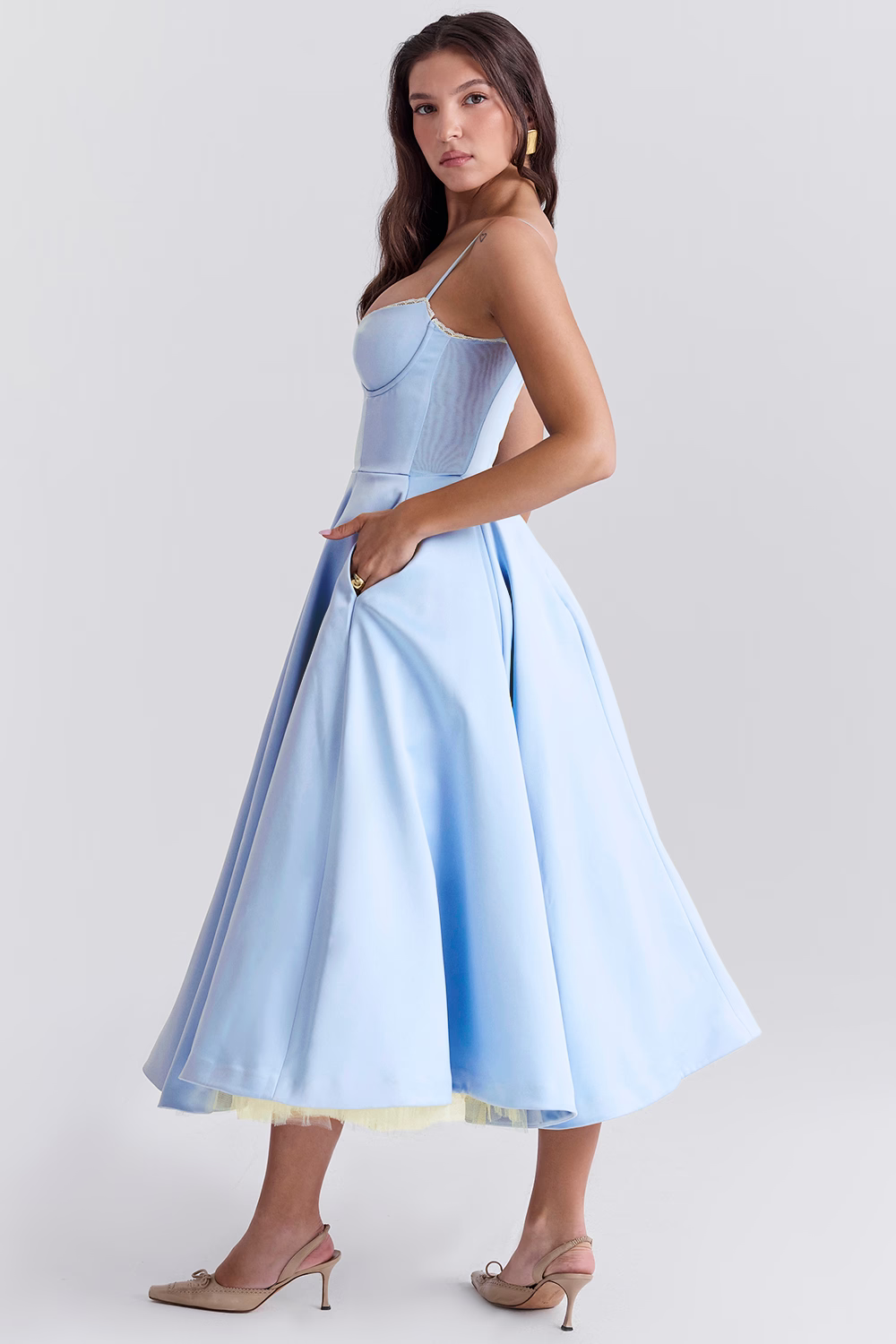 Robe Satinée Évasée Femme Soirée