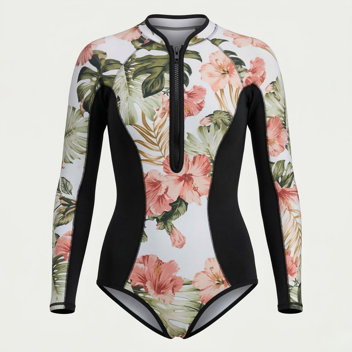 Combinaison Surf Manches Longues Imprimé Tropical Femme