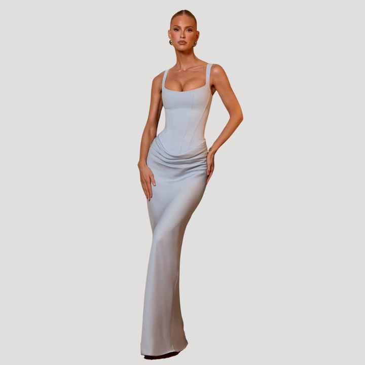 Robe Maxi Drapée Femme Col Carré Soirée