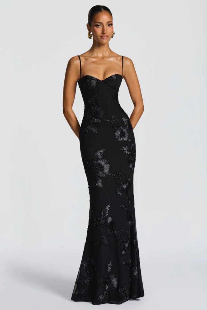 Robe Longue Sirène Femme Broderies Florales