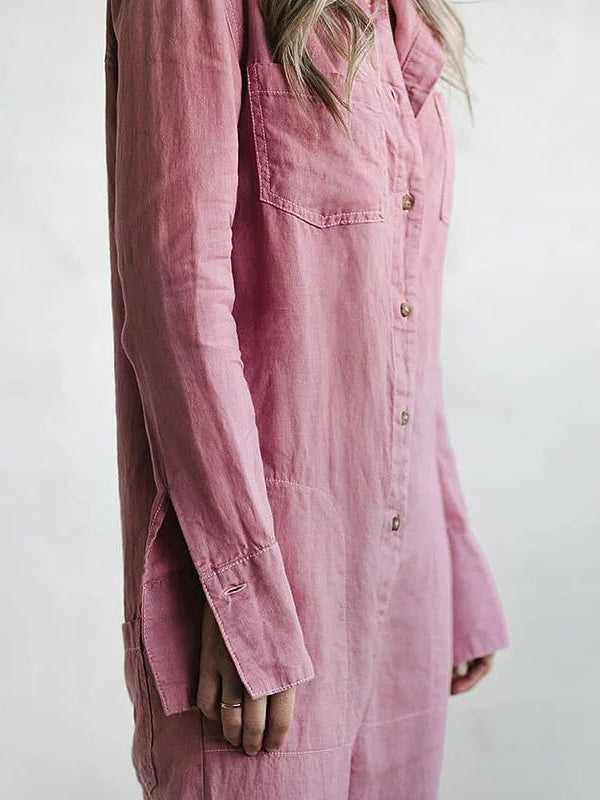 Combinaison Boutonnée Femme Manches Longues Casual