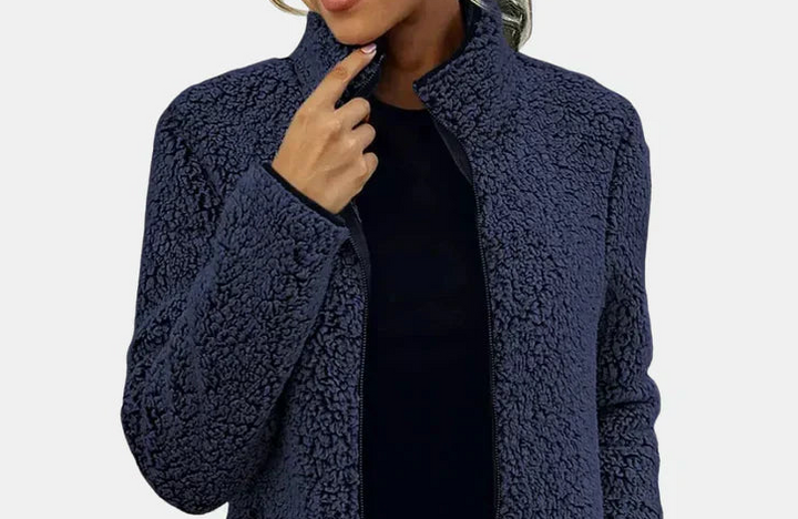 Veste D'hiver Pour Femme en Sherpa Doux Avec Col Montant