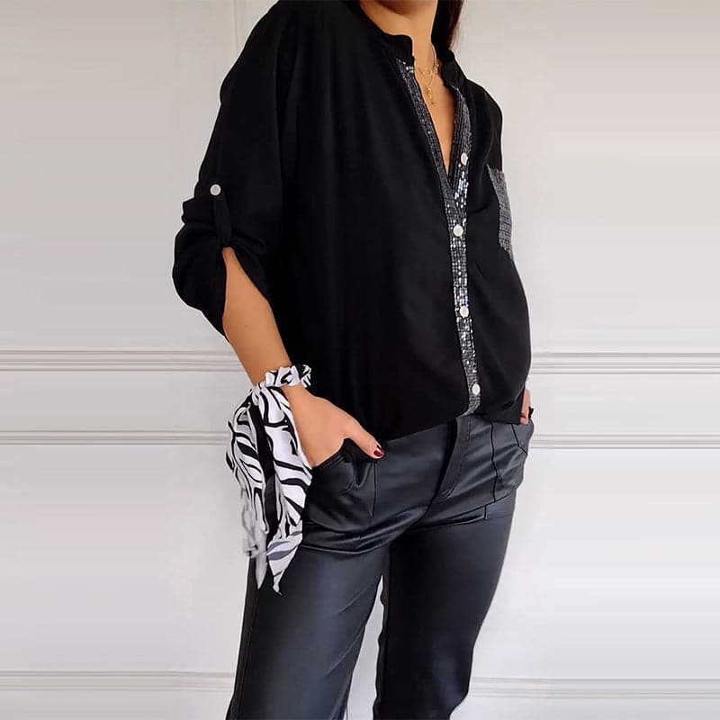 Elegant Women's Sequin Button-Down Shirt