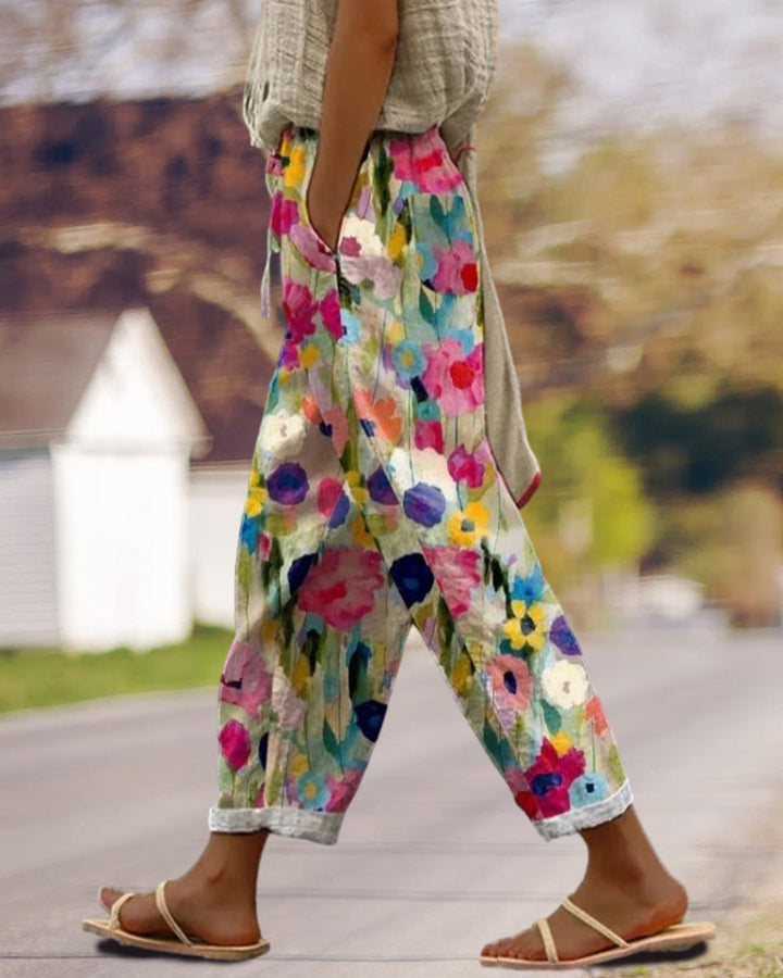 Pantalon Fleuri Fluide Femme Décontracté