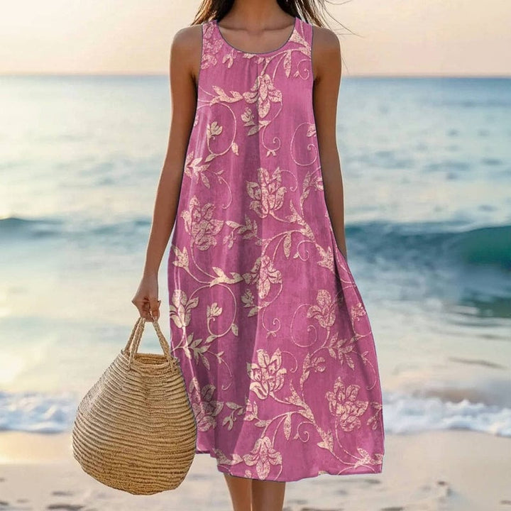 Robe Midi Femme Imprimé Floral Sans Manches