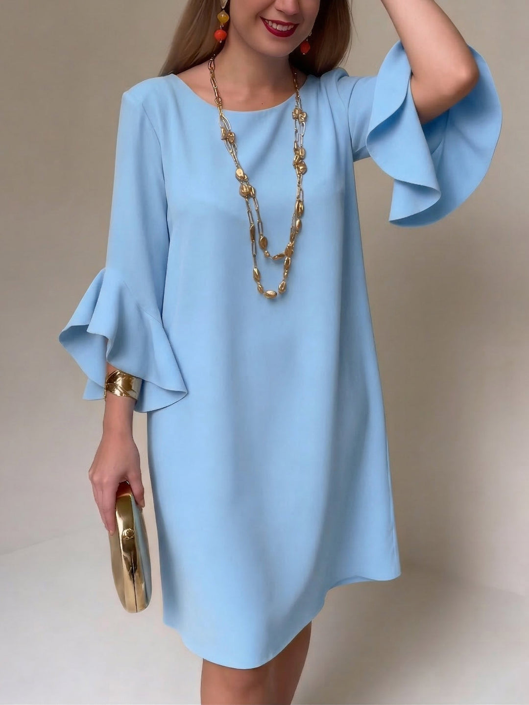 Women's Flowing Dress with Flared Sleeves