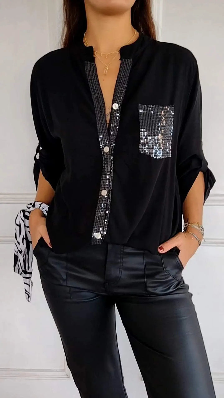 Elegant Women's Sequin Button-Down Shirt