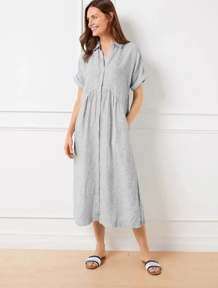 Robe Midi Chemise Rayée Femme Coupe Fluide