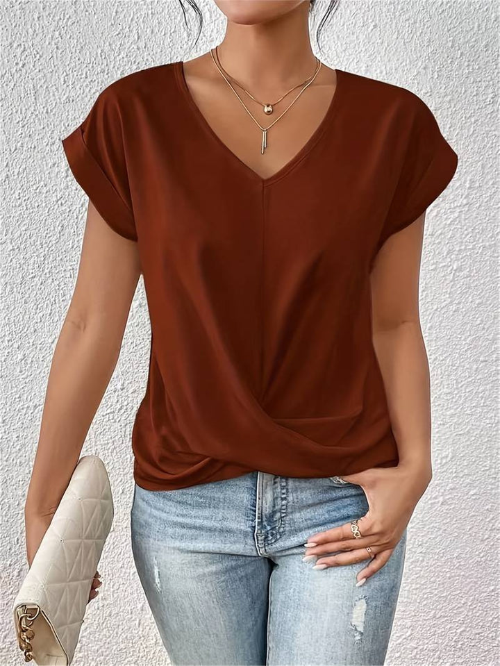 Top Femme Manches Courtes Col V Détail Noué