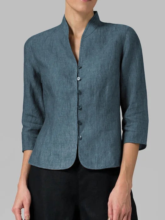 Blouse Femme Col Montant Boutonnée