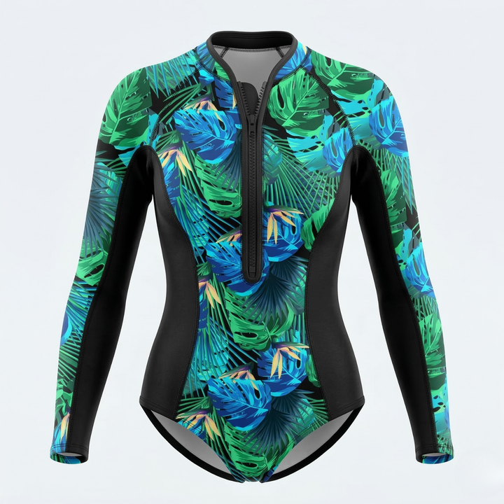 Combinaison Surf Manches Longues Imprimé Tropical Femme