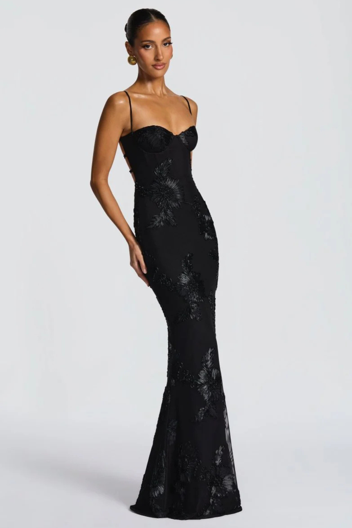 Robe Longue Sirène Femme Broderies Florales