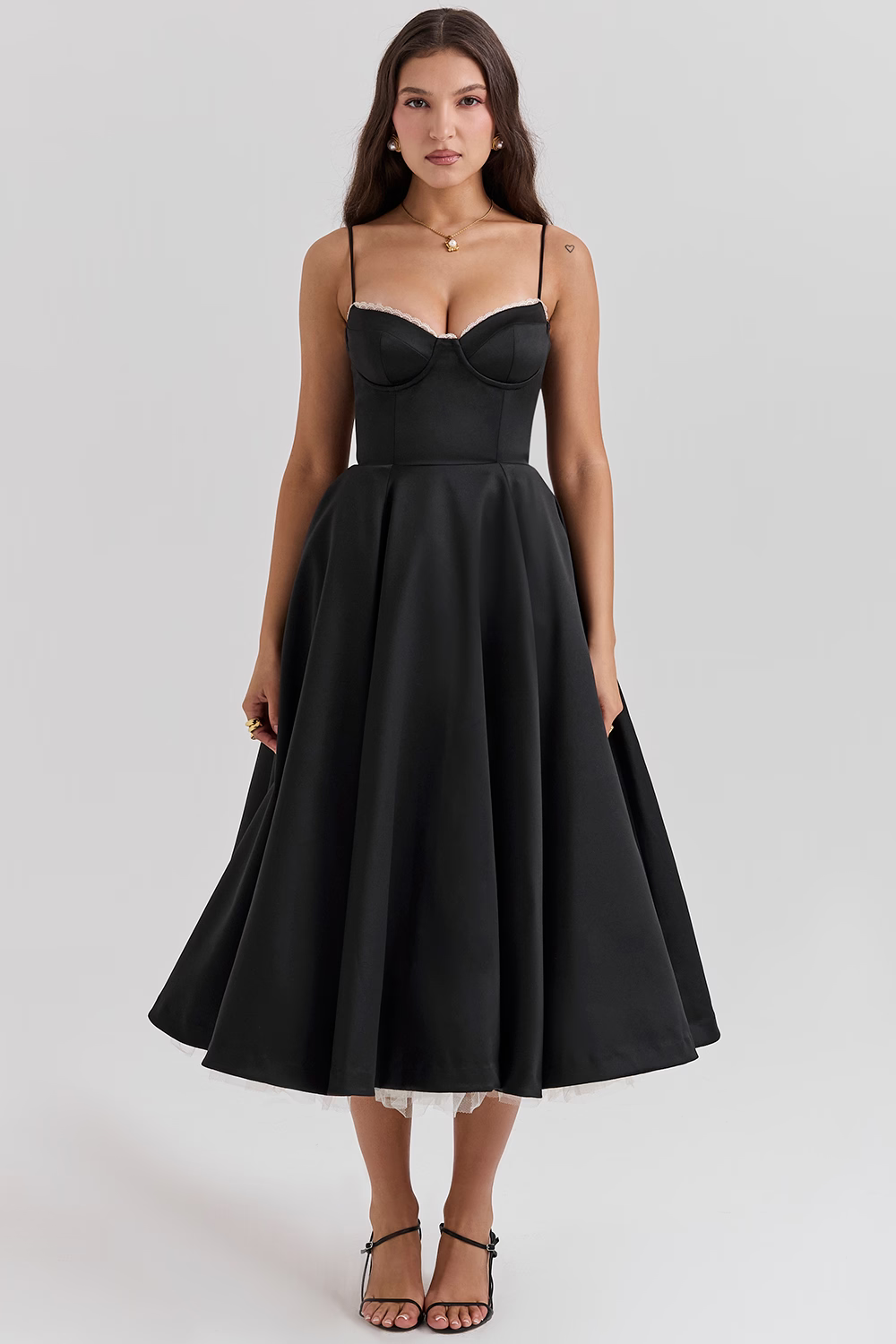 Robe Satinée Évasée Femme Soirée