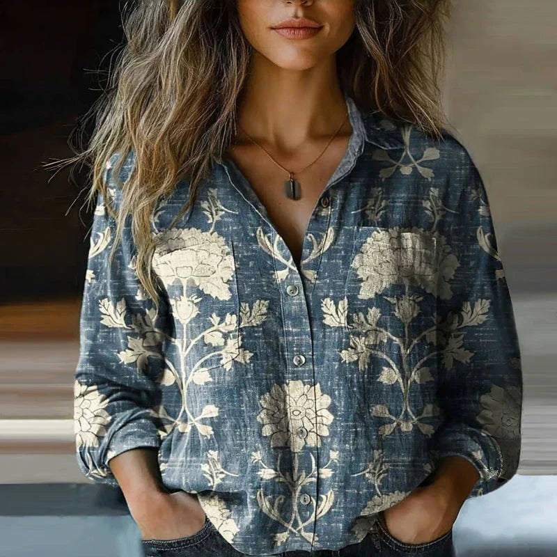 Women's Embroidered Button-Up Shirt Vintage Style