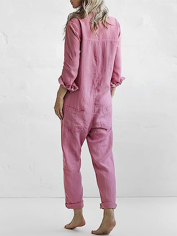 Combinaison Boutonnée Femme Manches Longues Casual