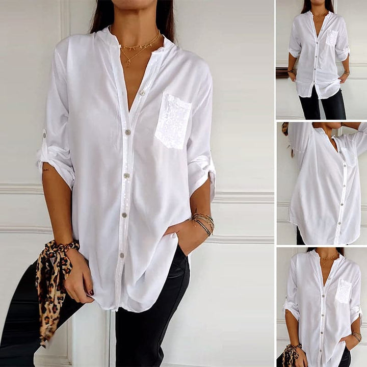 Elegant Women's Sequin Button-Down Shirt