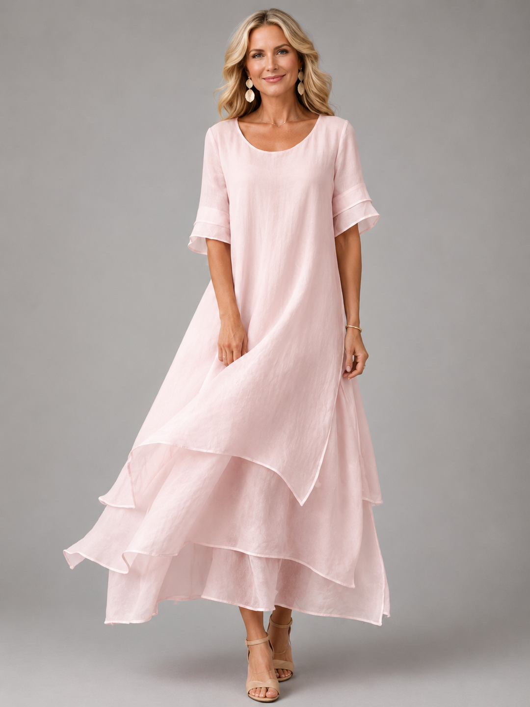 Robe Midi d'été Fluide à Volants Pour Femme