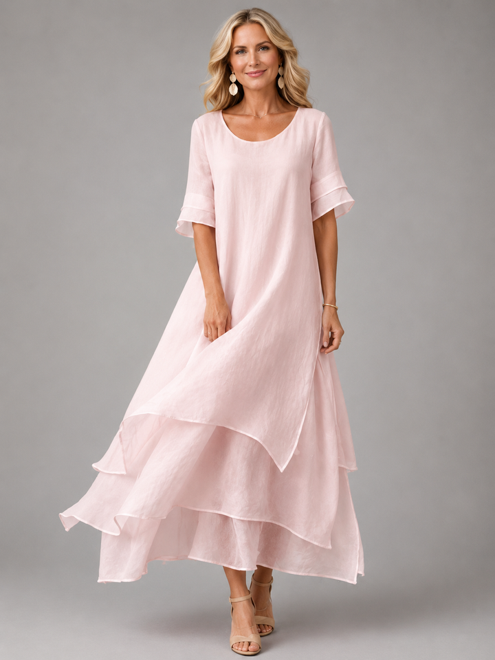 Robe Midi d'été Fluide à Volants Pour Femme