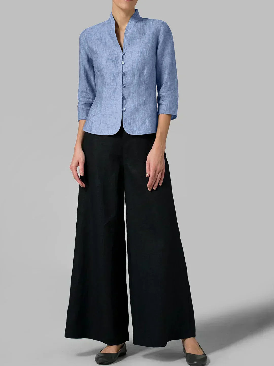 Blouse Femme Col Montant Boutonnée