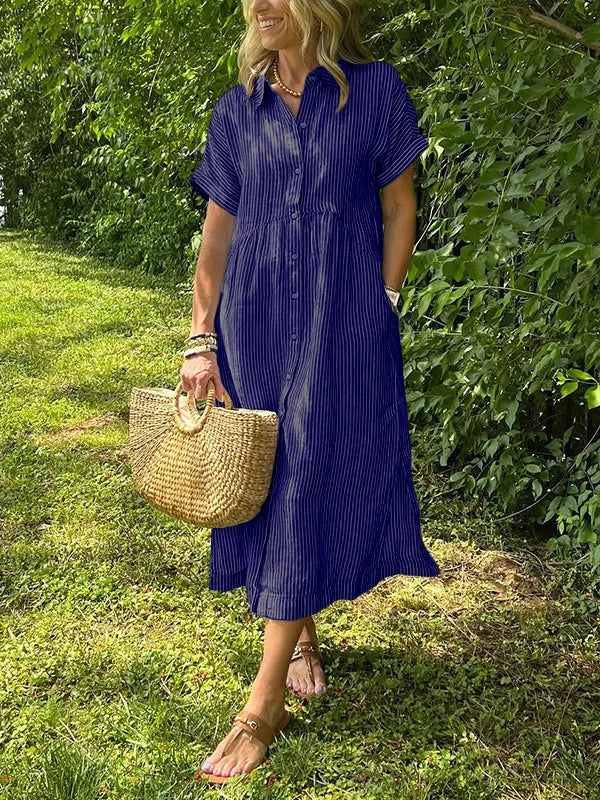 Robe Midi Chemise Rayée Femme Coupe Fluide