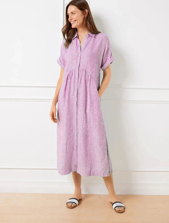 Robe Midi Chemise Rayée Femme Coupe Fluide