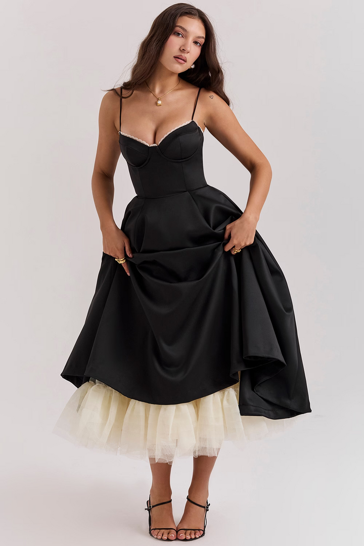 Robe Satinée Évasée Femme Soirée
