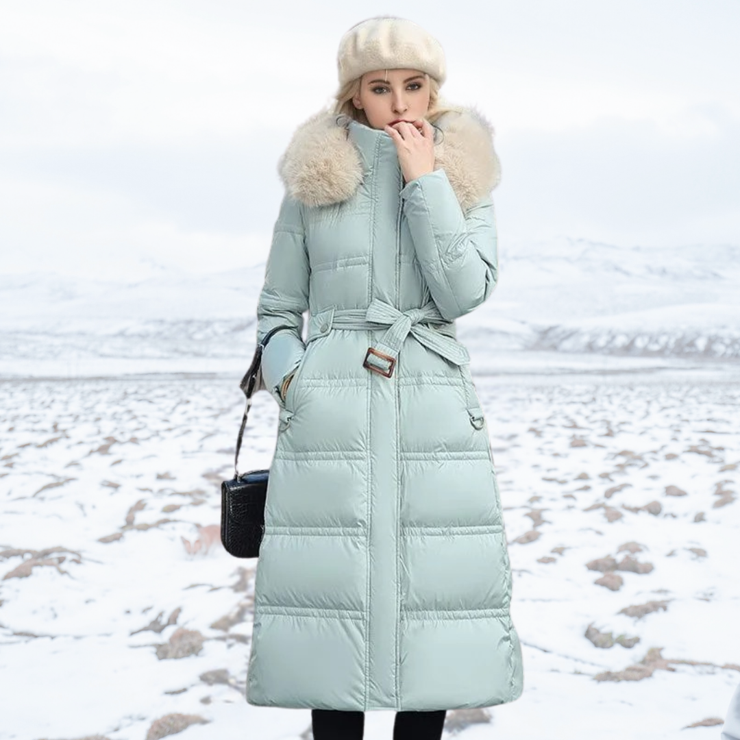 Manteau D'hiver Long et Matelassé Pour Femme Avec Ceinture à La Taille