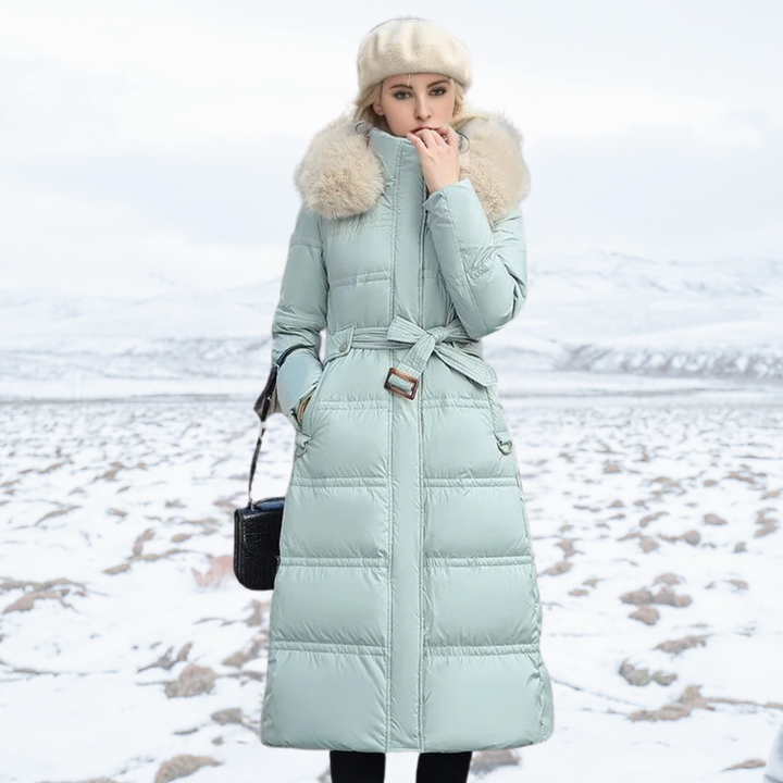 Manteau D'hiver Long et Matelassé Pour Femme Avec Ceinture à La Taille