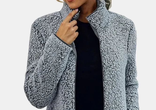 Veste D'hiver Pour Femme en Sherpa Doux Avec Col Montant