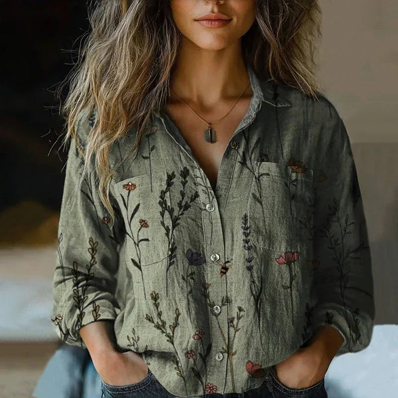 Women's Embroidered Button-Up Shirt Vintage Style