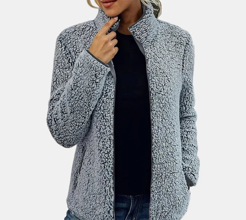 Veste D'hiver Pour Femme en Sherpa Doux Avec Col Montant