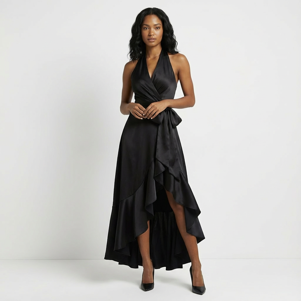Robe Longue Portefeuille Femme Nœud Cérémonie