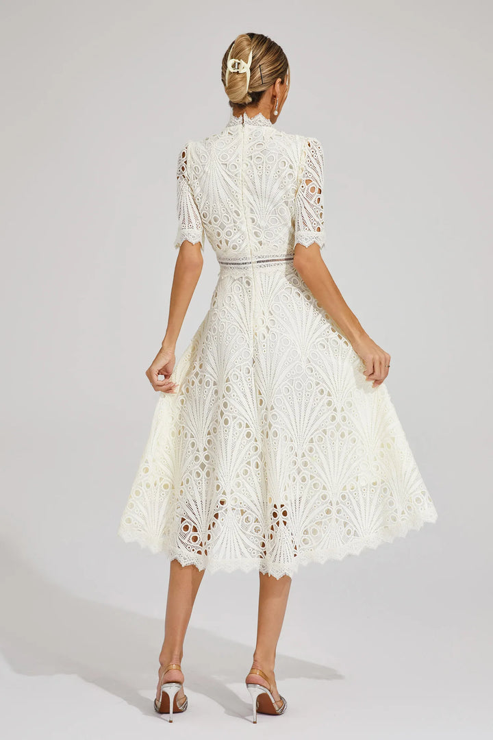 Robe Midi Dentelle Femme Col Bénitier
