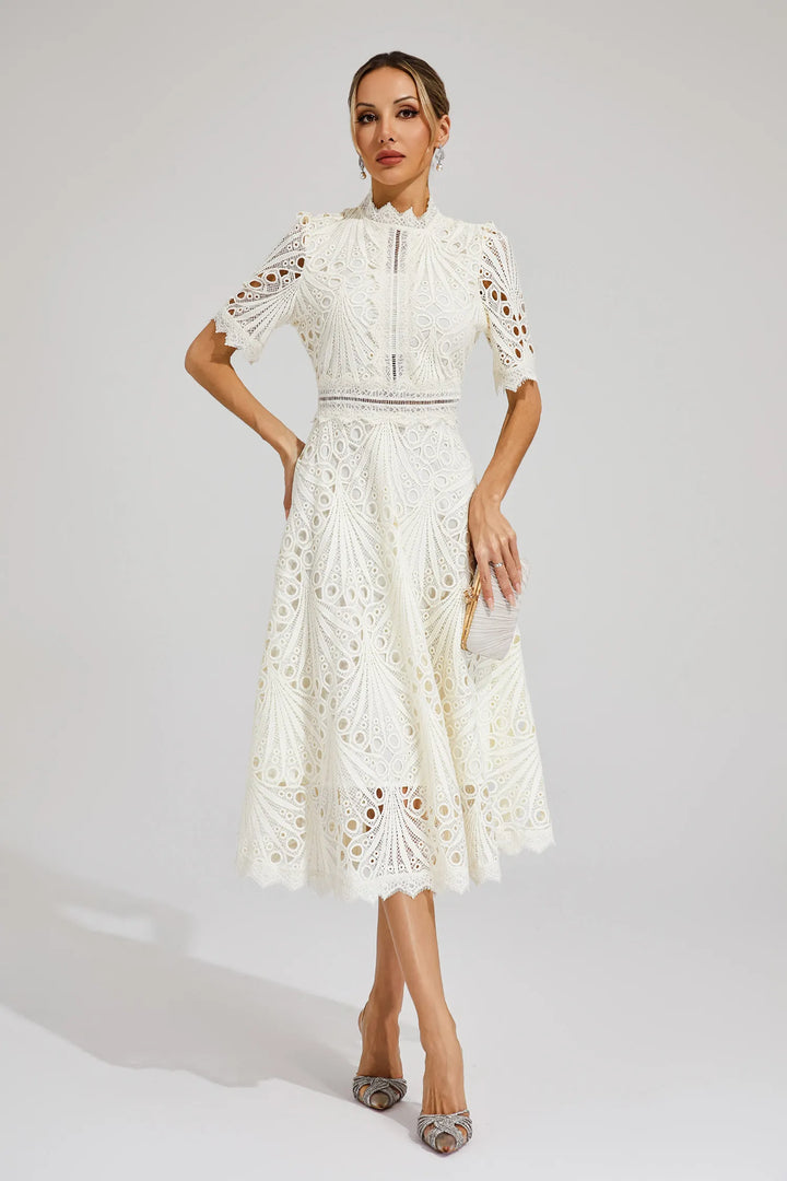 Robe Midi Dentelle Femme Col Bénitier