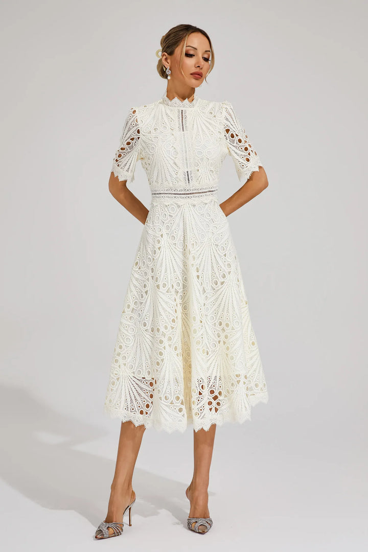 Robe Midi Dentelle Femme Col Bénitier