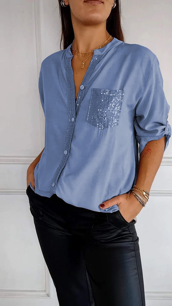 Elegant Women's Sequin Button-Down Shirt
