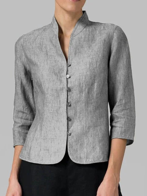 Blouse Femme Col Montant Boutonnée