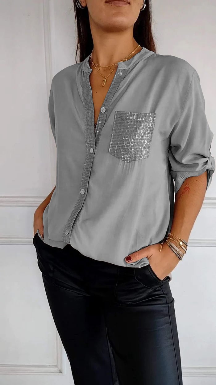 Elegant Women's Sequin Button-Down Shirt