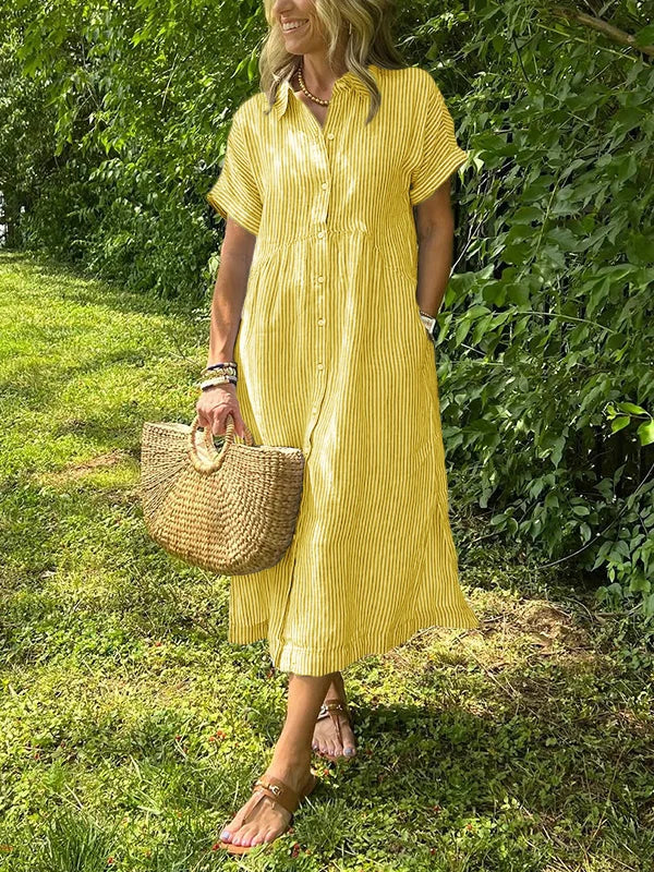 Robe Midi Chemise Rayée Femme Coupe Fluide