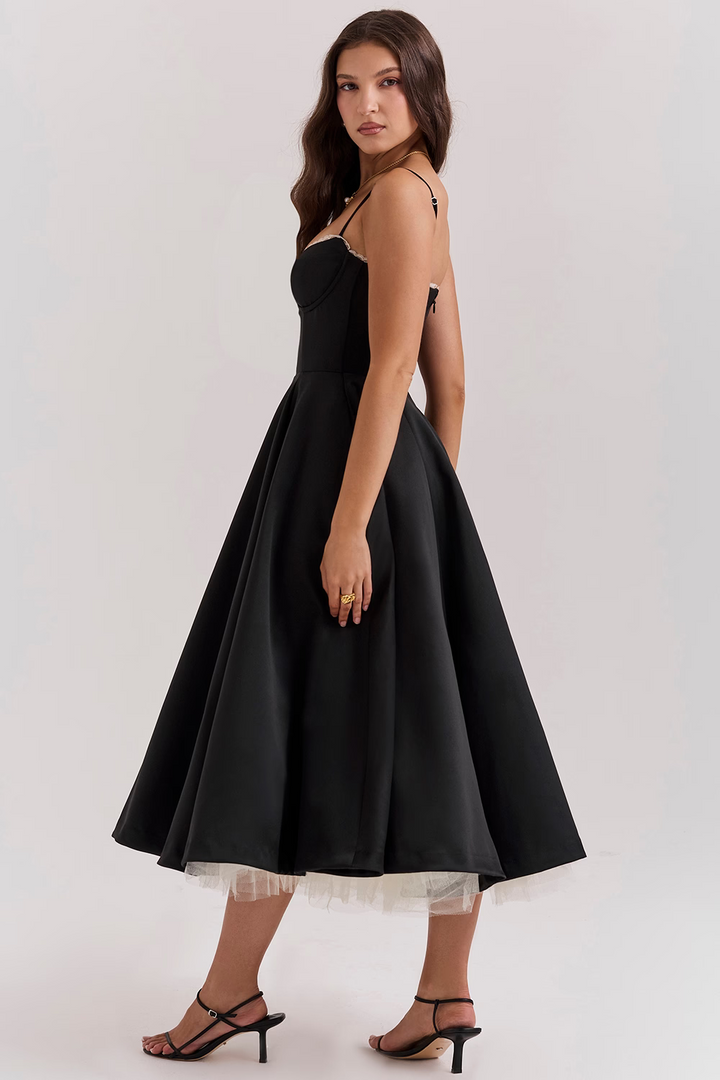 Robe Satinée Évasée Femme Soirée