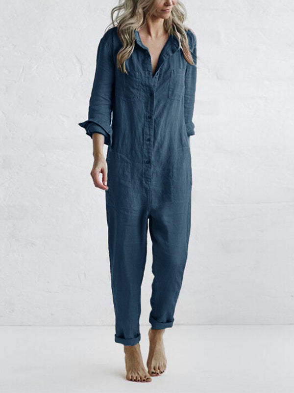 Combinaison Boutonnée Femme Manches Longues Casual
