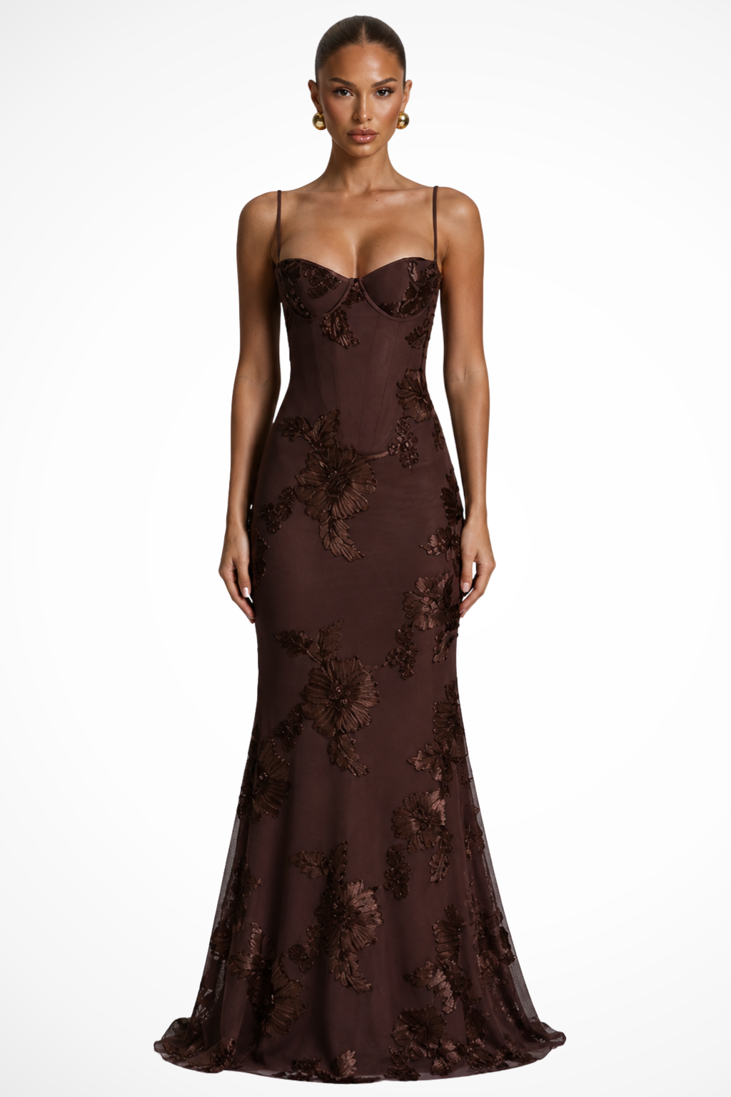 Robe Longue Sirène Femme Broderies Florales