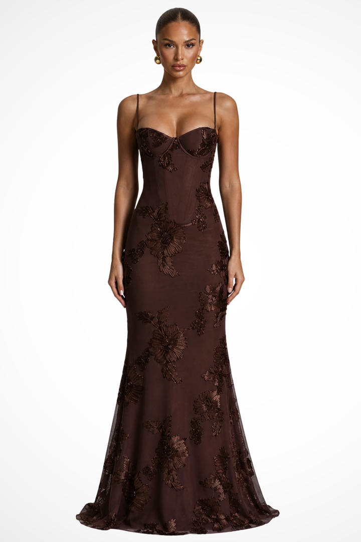 Robe Longue Sirène Femme Broderies Florales